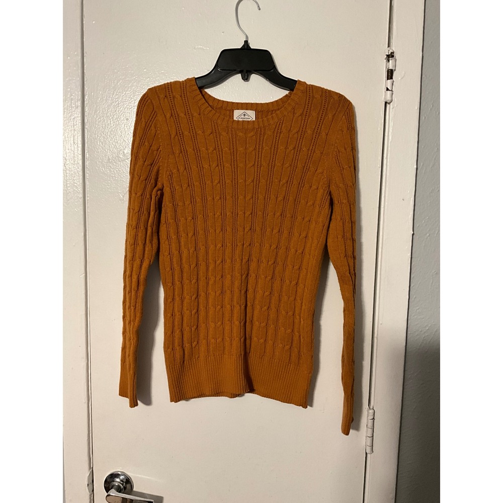 St Johns Bay Womens Mustard Yellow Cable Knit Crew Neck Sweater‎ Size M 76179-1